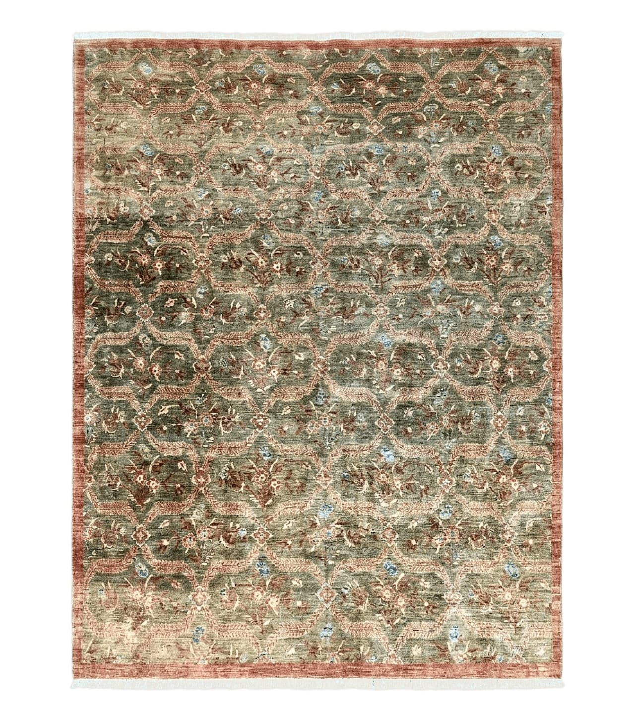 Large Modern Pakistani Rug 9x12, Handmade Wool Carpet, Peshawar Rug, Hand Knotted Oriental Rug, Contemporary, Floral, Light Green