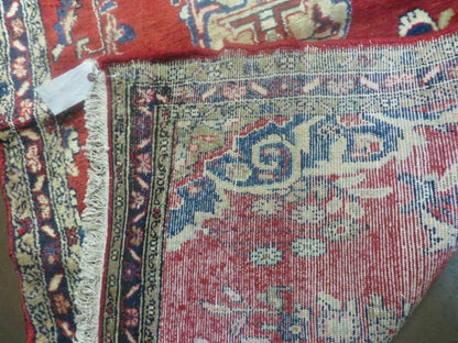 Persian Runner Rug 3 x 12, Antique Wool Oriental Runner, Floral Vases, Red & Navy Blue - Nuvé