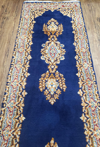Semi Anique Dark Blue Persian Kerman Runner, 2'7" x 13'5" - Nuvé