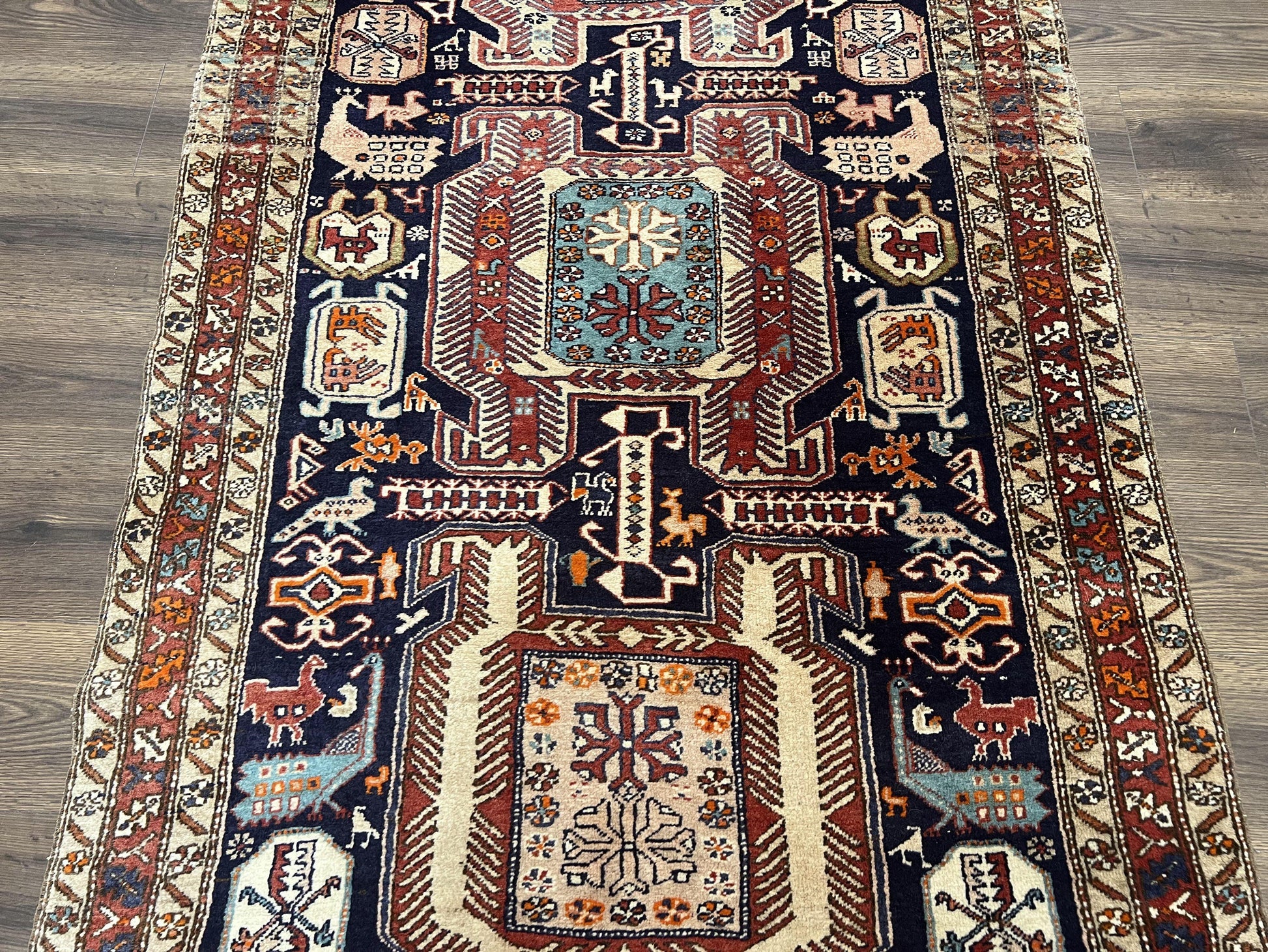 Persian Ardabil Wide Runner Rug 4x10 - Geometric Medallions & Animal Pictorials - Nuvé