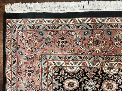 Indo Persian Rug 9x12, Vintage Handmade Wool Carpet, Repeated Allover Motif, Navy Blue and Pink - Nuvé