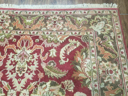 Indo Persian Rug 6x9, Hand Knotted Vintage Indian Sultanabad Agra Wool Rug, Handmade Oriental Carpet 6 x 9, Red Large Floral Design - Nuvé