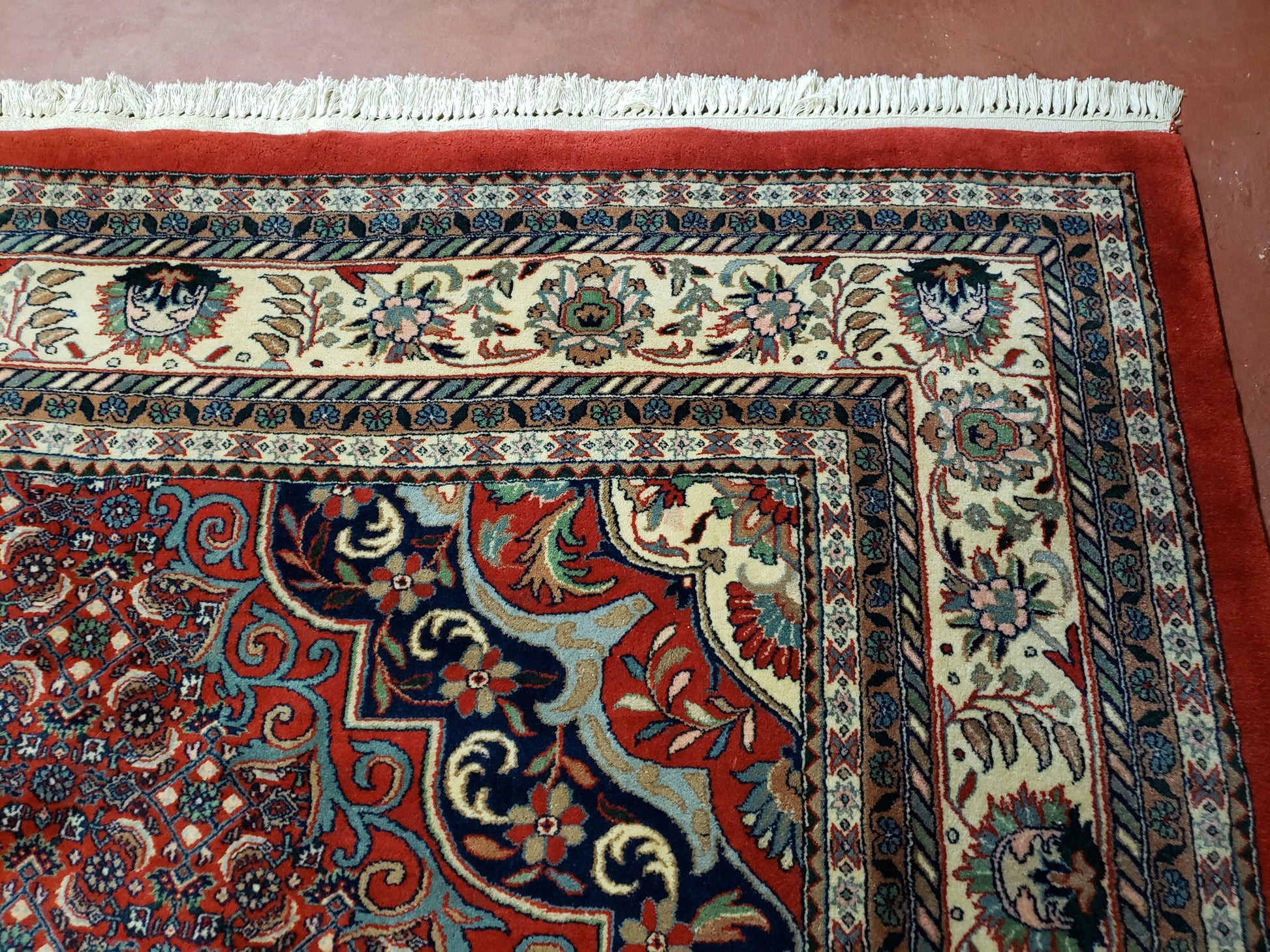Indian Rug 9x12 Red Indo Bidjar Rug 9x12 Vintage Rug Allover Pattern Medallion Rug Wool Rug Nice Persian Design - Nuvé