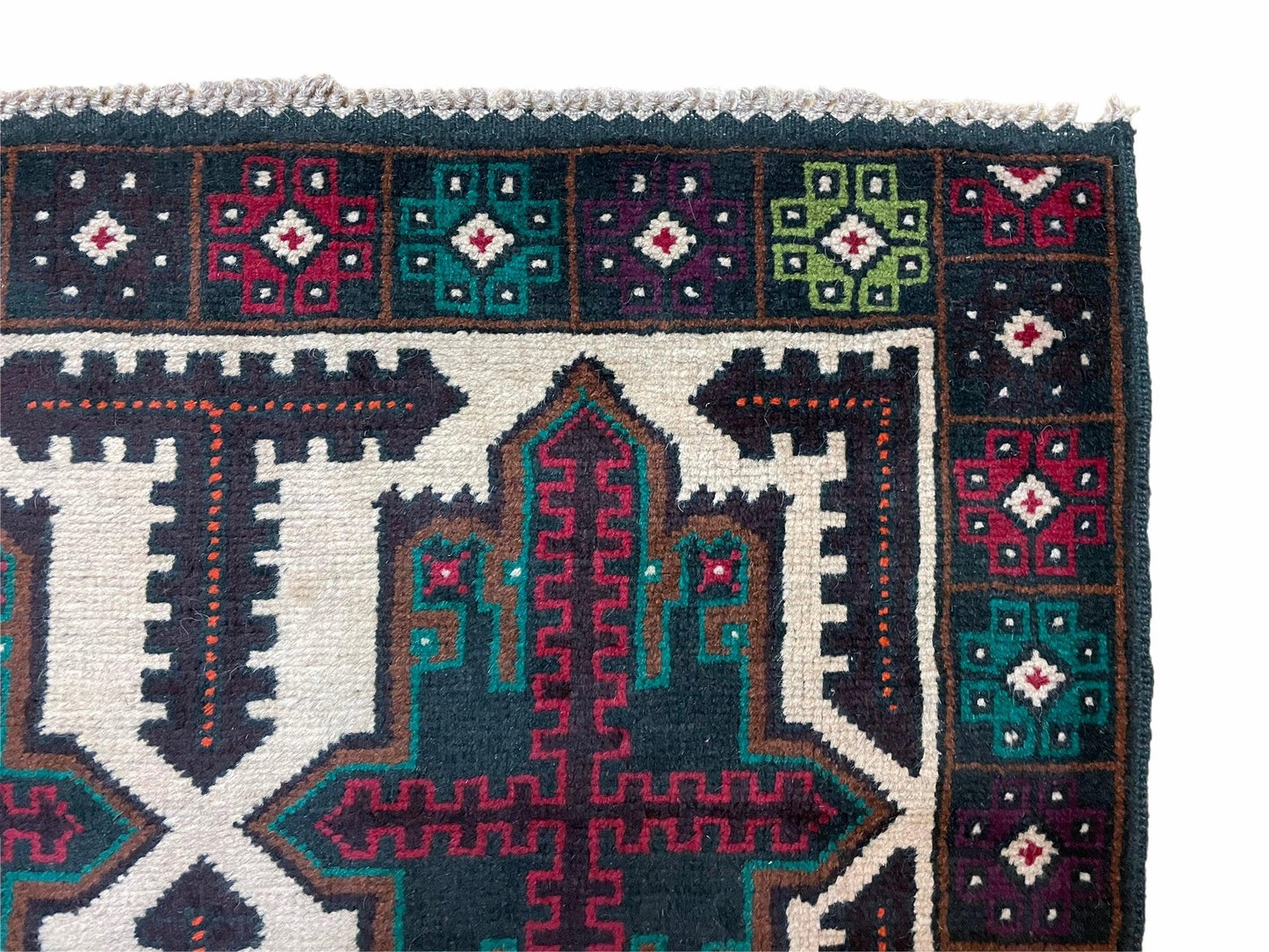 3 X 4.4 Vintage Handmade Tribal Wool Rug Balouchi Rug Afghan Rug Red Beige Green - Nuvé