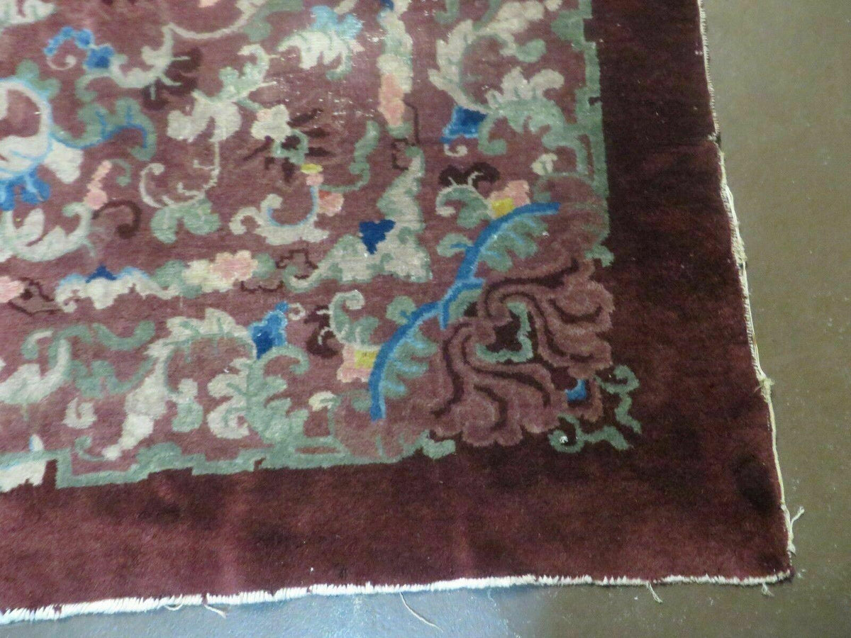 8' X 10' Vintage Handmade Chinese Art Deco Peking Nichols Wool Rug Flowers Nice