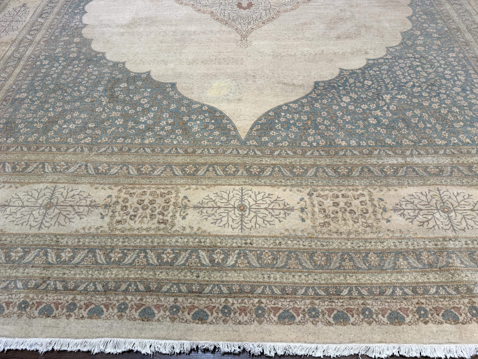 Palace Size Pak Persian Rug 12x18, Haji Jalili Design, Pakistani Carpet, Oat and Light Blue, Fine 260 KPSI - Nuvé
