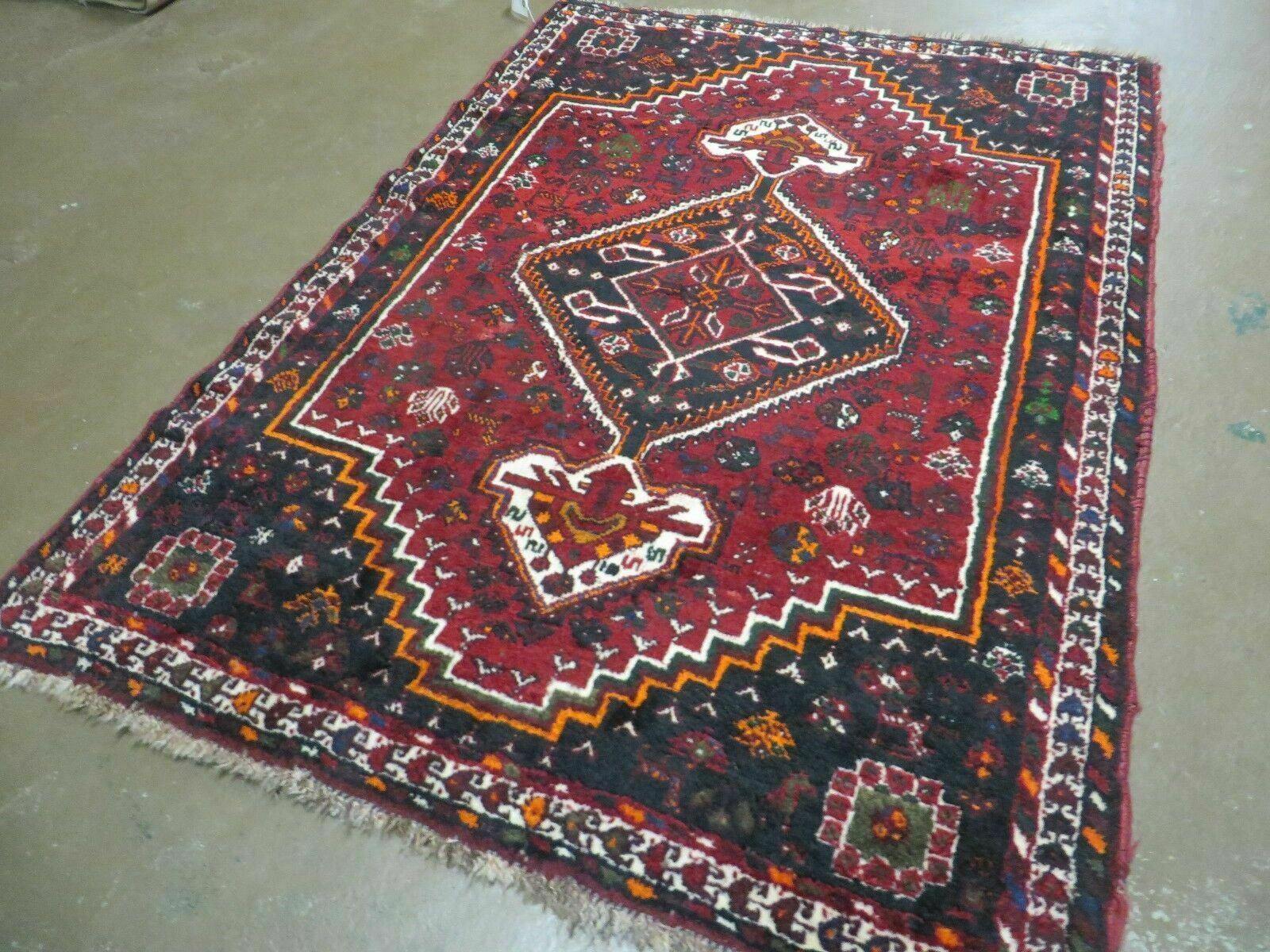 4' X 6' Antique Handmade Turkish Wool Veg Dyes Rug Organic Red Nice M10 - Nuvé