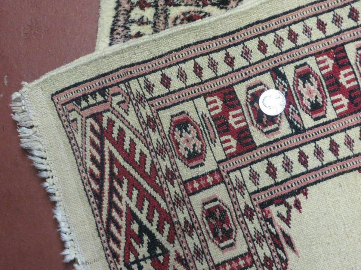 2' 7" x 7' Handmade Finely Knotted Pakistani Turkoman Bokhara Detailed Wool Rug