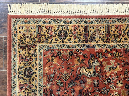 Persian Hunting Design Rug 4.7 x 6.5, Hunting Scene, Red-Orange, Wool, Belgian Power Loomed Carpet - Nuvé
