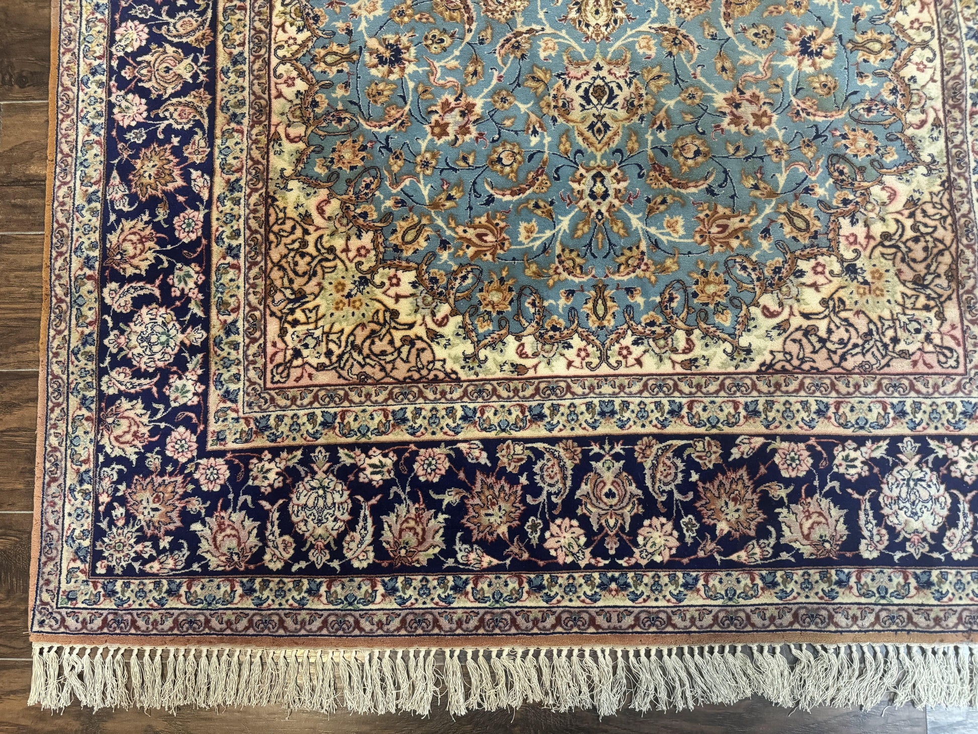 Light Blue Persian Isfahan Rug 5x8, Floral Medallion, Wool on Silk Foundation, Very Fine 530 KPSI, Handmade Carpet - Nuvé