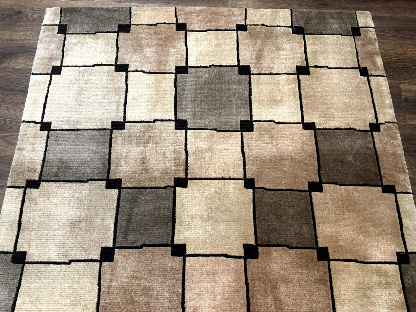 Tibetan Wool Rug 5x8, Contemporary Modern Carpet, Abstract Design, Soft Thick Pile, Pair B - Nuvé