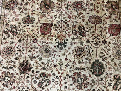 Large Indian Rug 10x14, Hand Knotted Indo Persian Gandehar Oriental Carpet, Vintage Wool Rug 10 x 14 ft Cream Red Floral Allover Traditional - Nuvé