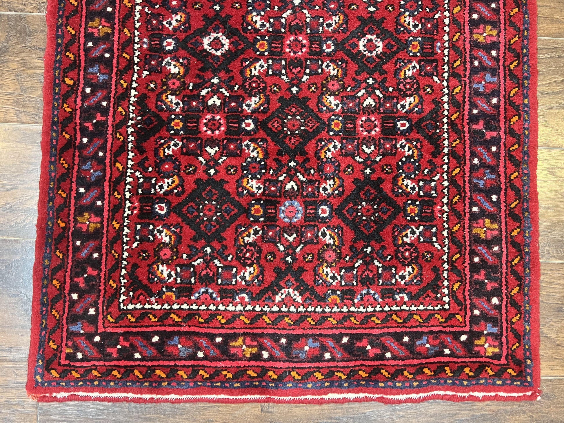 Persian Runner Rug 3 x 16, Wool Handmade Long Antique Hamadan Oriental Rug for Hallway, Red Tribal Rug, Allover Pattern, 3x16 Runner Rug - Nuvé