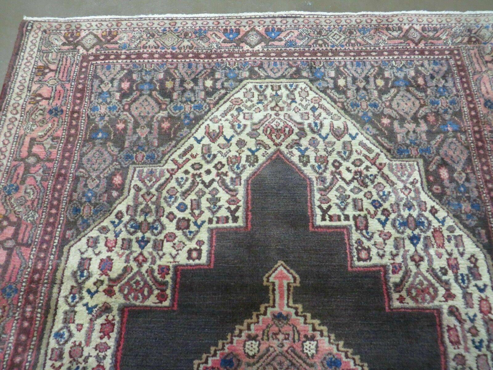 4' X 5' Antique Handmade India Floral Oriental Wool Rug Brown Vegetable Dyes - Nuvé