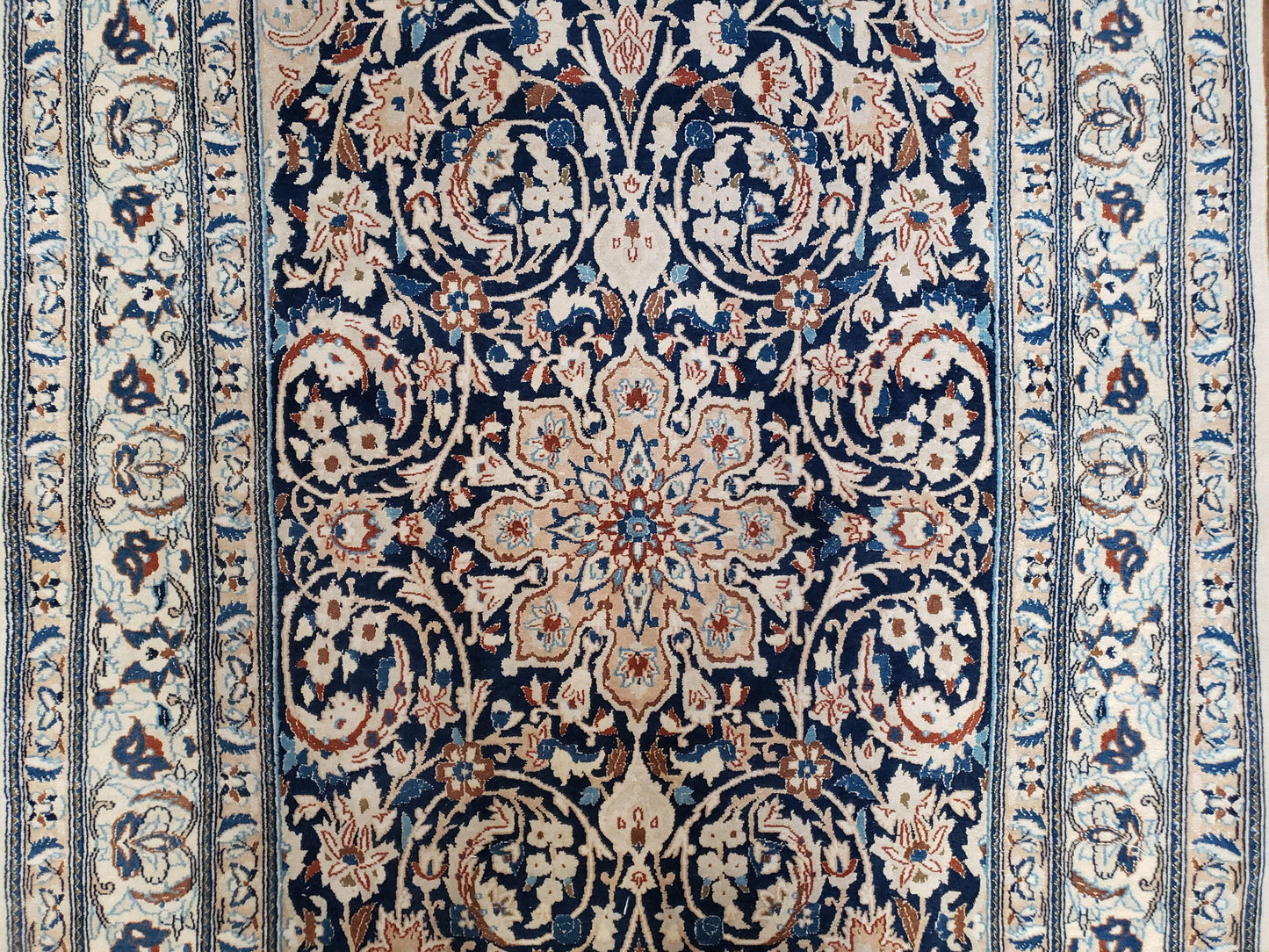 Semi Antique Fine Persian Nain Rug, Ivory & Blue, Wool with Silk Accents, 3'9" x 6'2" - Nuvé