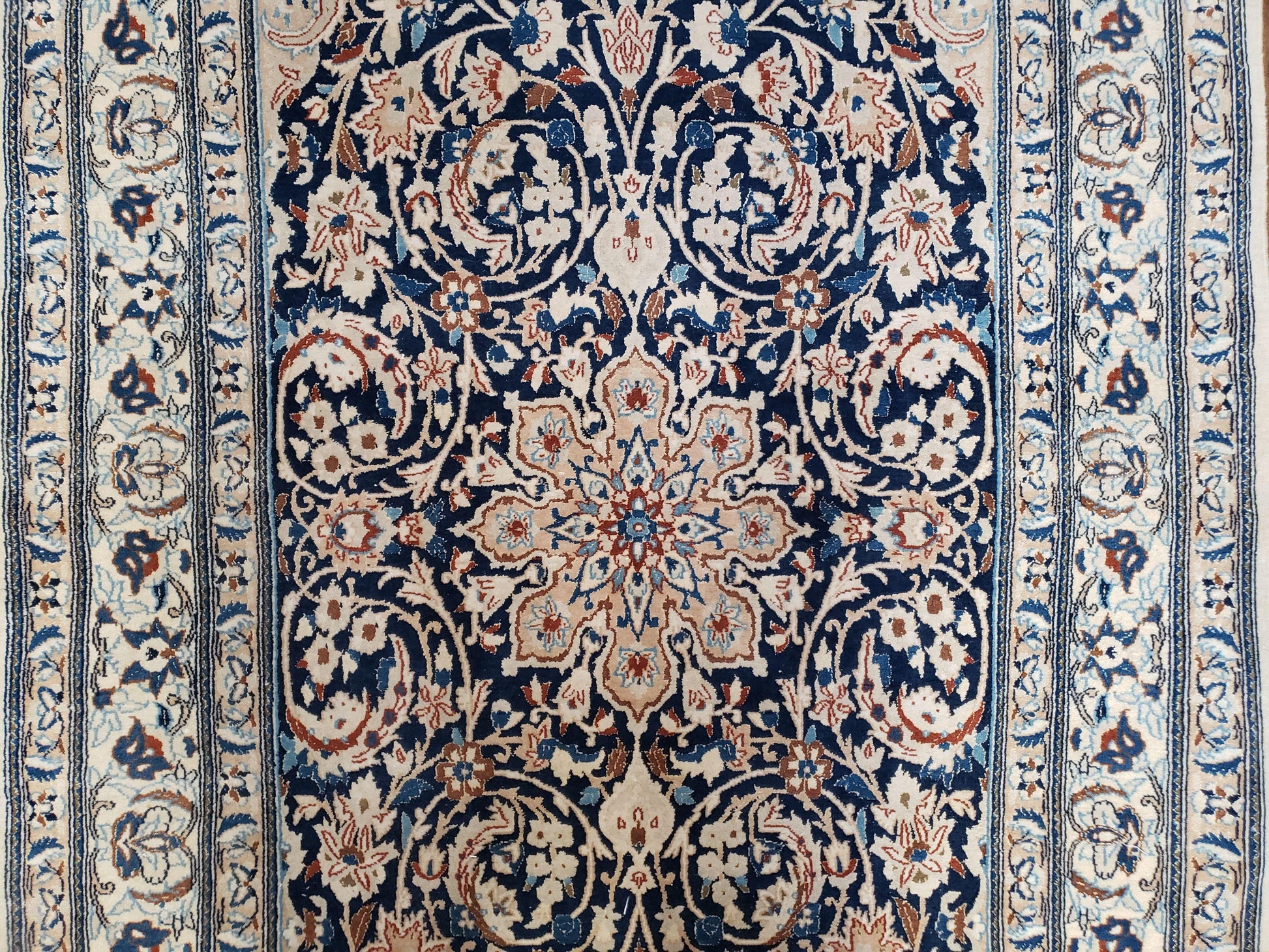 Semi Antique Fine Persian Nain Rug, Ivory & Blue, Wool with Silk Accents, 3'9" x 6'2" - Nuvé