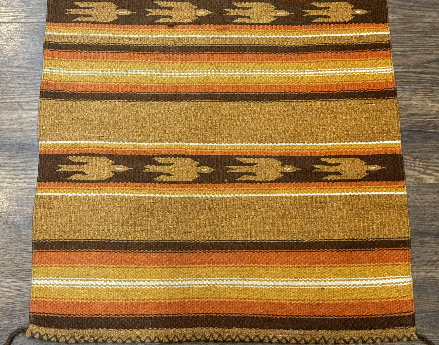 South American Rug Blanket 2.7 x 5.6, Wool, Handmade, Navajo Design, Orange Brown - Nuvé