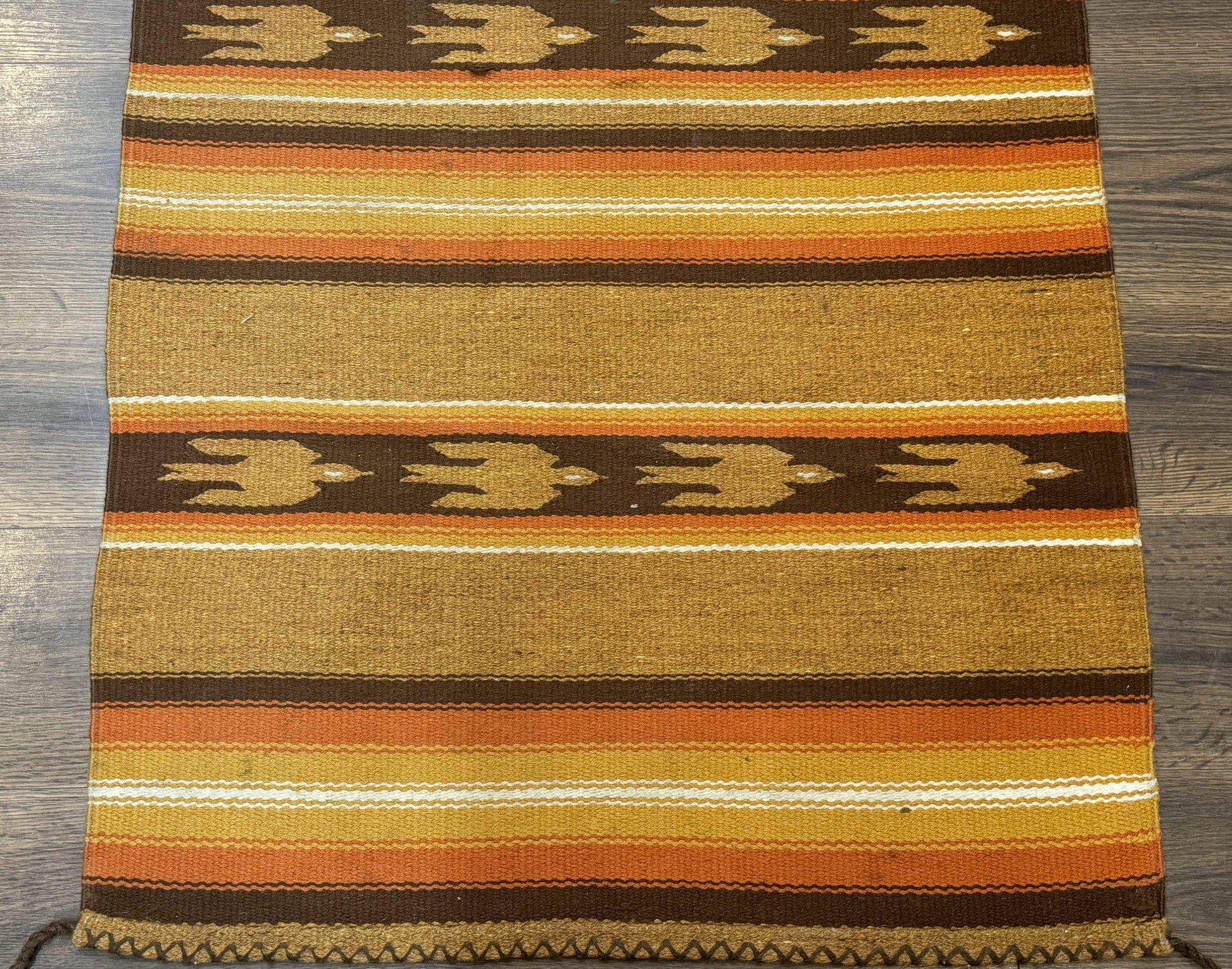 South American Rug Blanket 2.7 x 5.6, Wool, Handmade, Navajo Design, Orange Brown - Nuvé