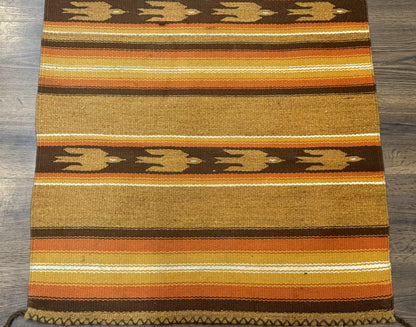 South American Rug Blanket 2.7 x 5.6, Wool, Handmade, Navajo Design, Orange Brown - Nuvé