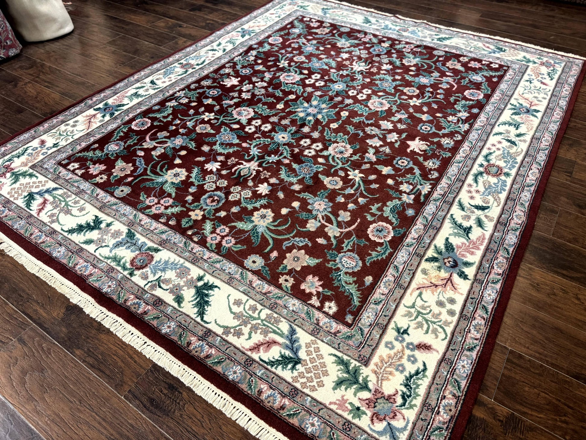 Indo Persian Rug 8x10, Red and Ivory, Floral Allover, Handmade Wool Area Rug - Nuvé