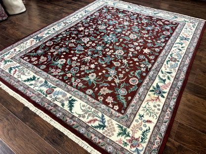 Indo Persian Rug 8x10, Red and Ivory, Floral Allover, Handmade Wool Area Rug - Nuvé