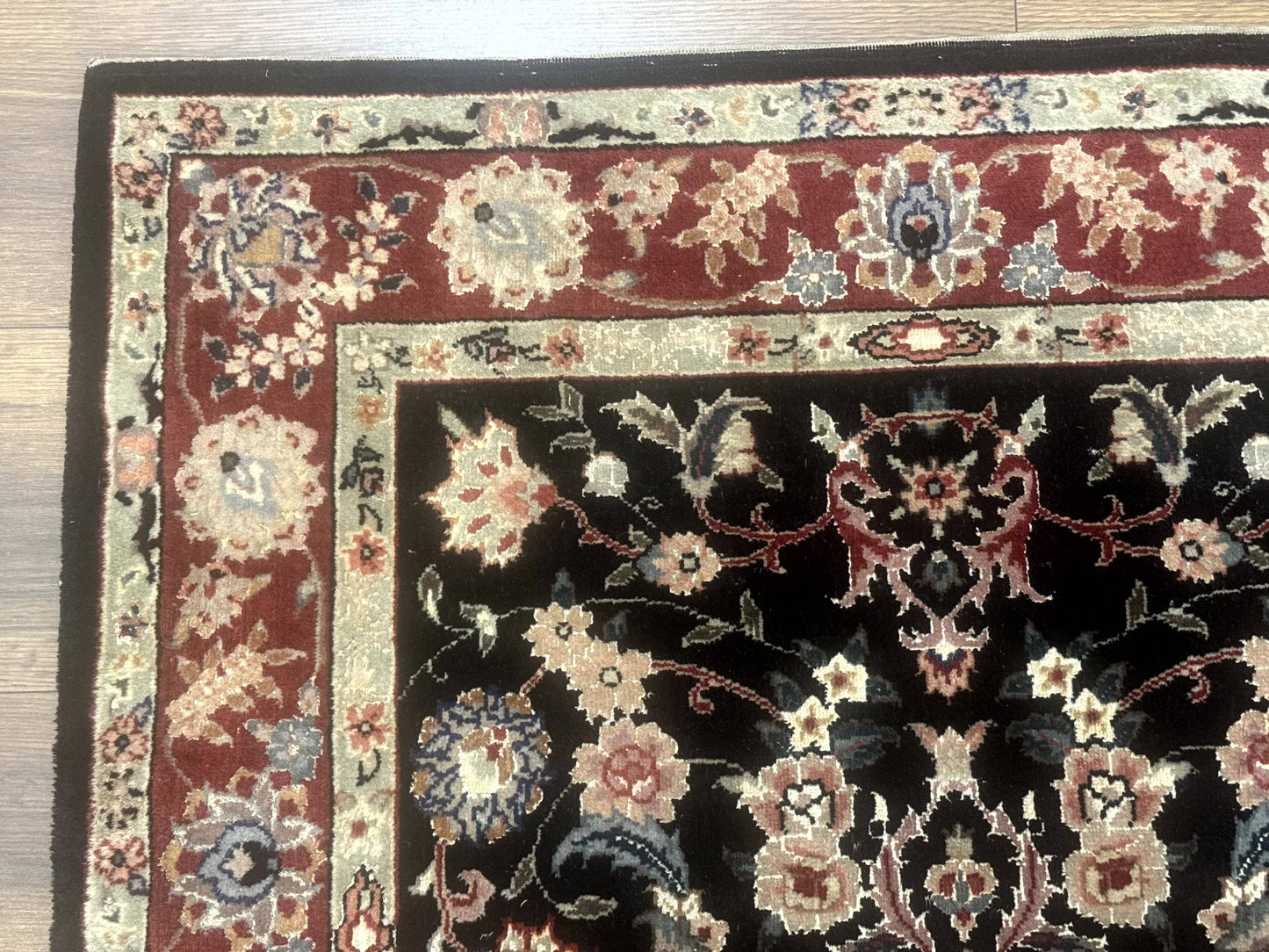 Black Sino Persian Rug 3x5, Wool with Silk Highlights, Floral, Fine 170 KPSI - Nuvé