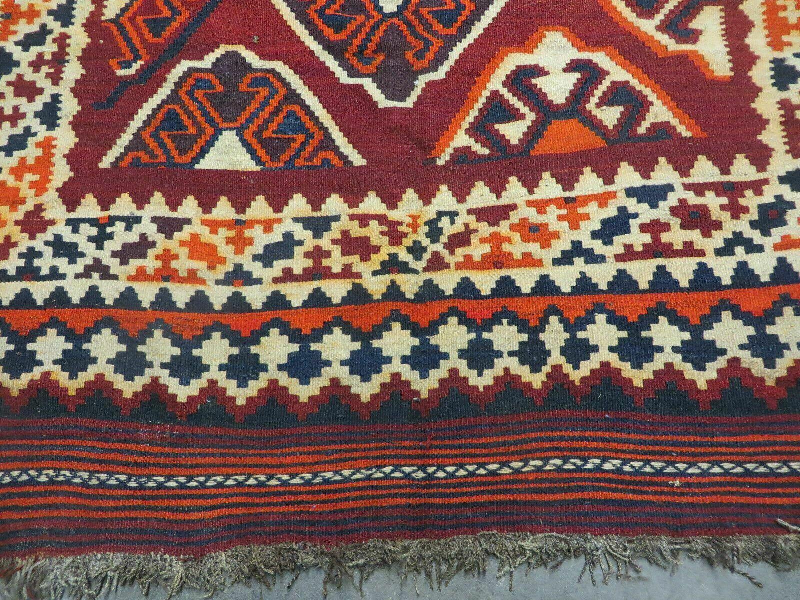 5' X 10' Antique Turkish Kilim Handmade Flat Weave Wool Rug Red Colorful Veg Dye Bohemian Boho Chic Tribal Style And Design - Nuvé