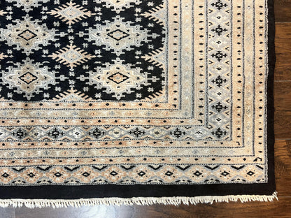 Pakistani Bokhara Rug 6x9, Hand Knotted Vintage Wool Carpet with Silk Highlights, Very Fine 320 KPSI, Medium Size - Nuvé