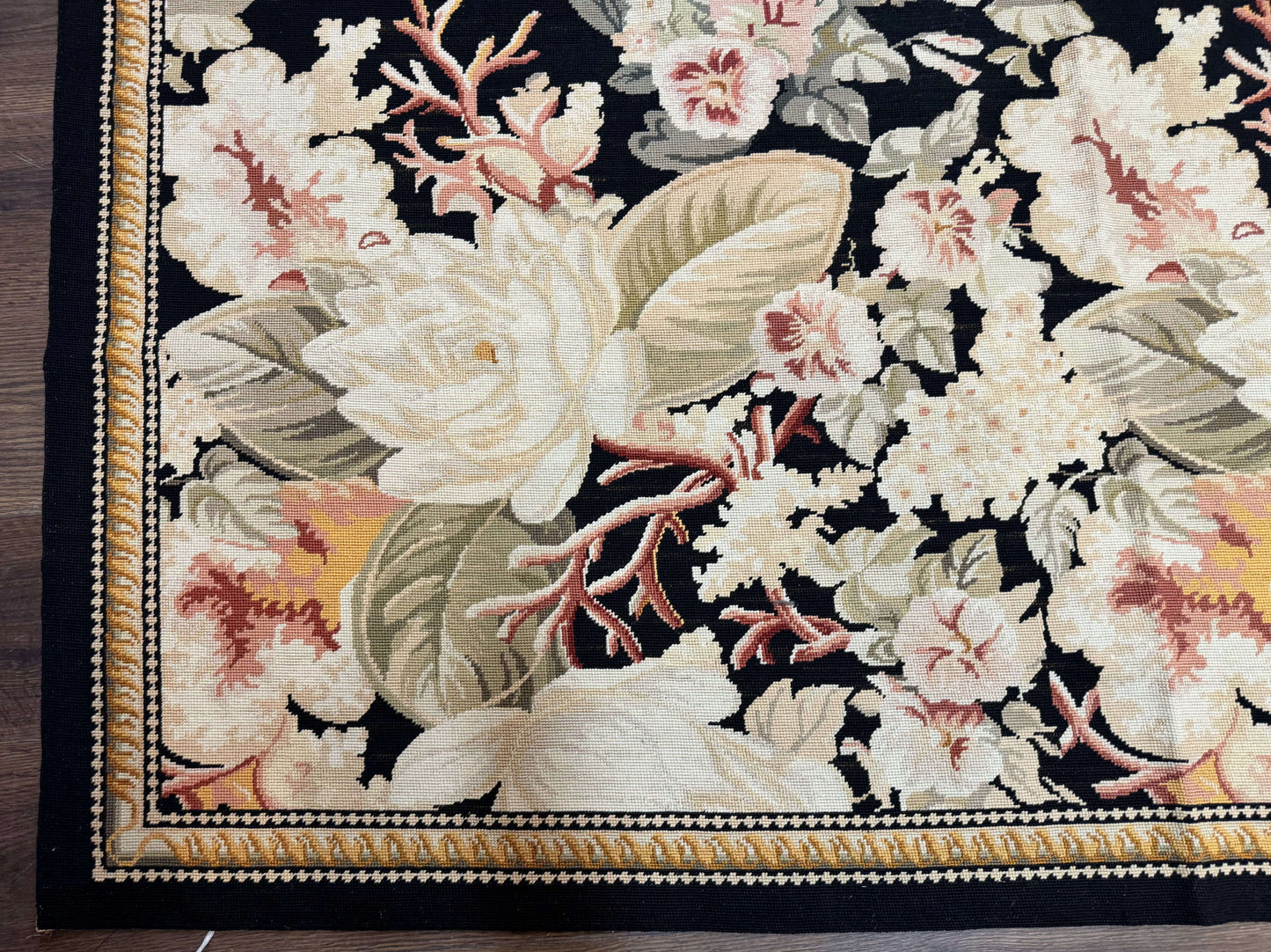 Palace Size Needlepoint Rug 13x17, Extra Large Wool Floral Handmade Carpet, European Design, Botanical - Nuvé