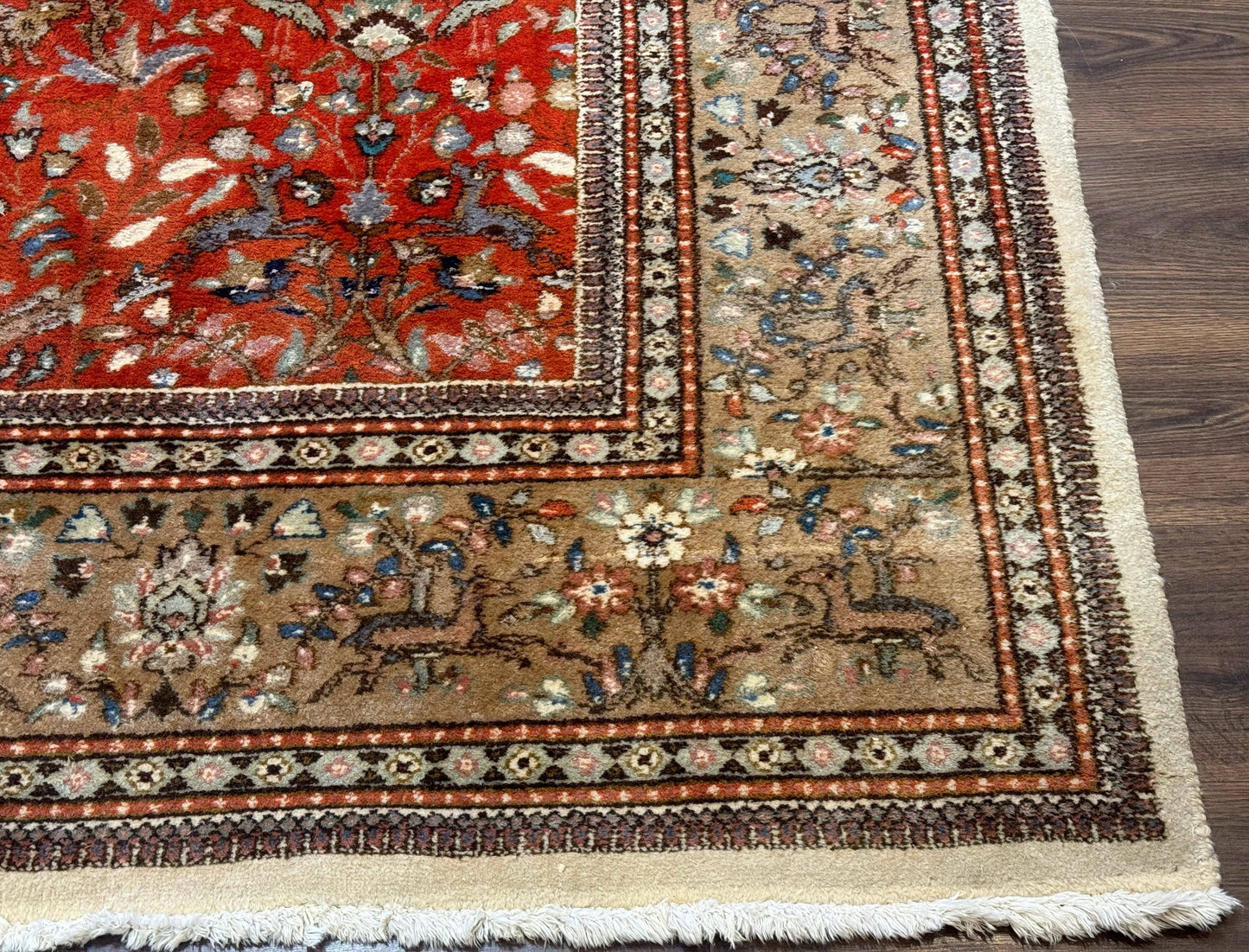 Persian Tabriz Rug 6x10, Burnt Orange and Tan, Animal Pictorials, Deer, Floral, Taba Tabae Carpet - Nuvé