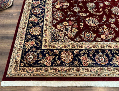 Sino Persian Rug 9x11, Burgundy and Navy Blue, Fine 200 KPSI, Floral Allover - Nuvé