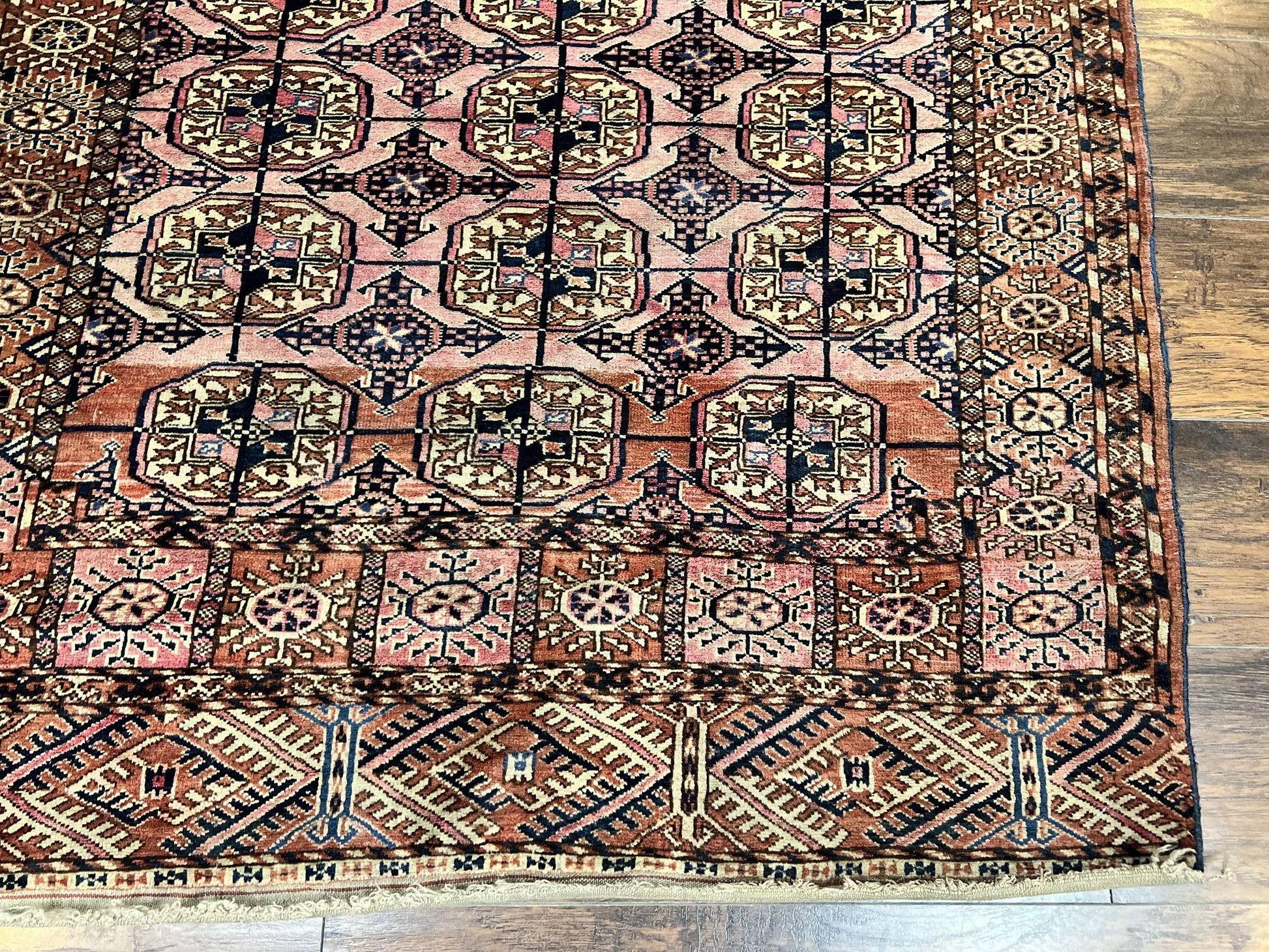 Persian Turkoman Rug 4x6, Wool Hand Knotted Antique Bokhara Carpet, Red Pink, Handmade Tribal Oriental Rug 4 x 6 ft - Nuvé