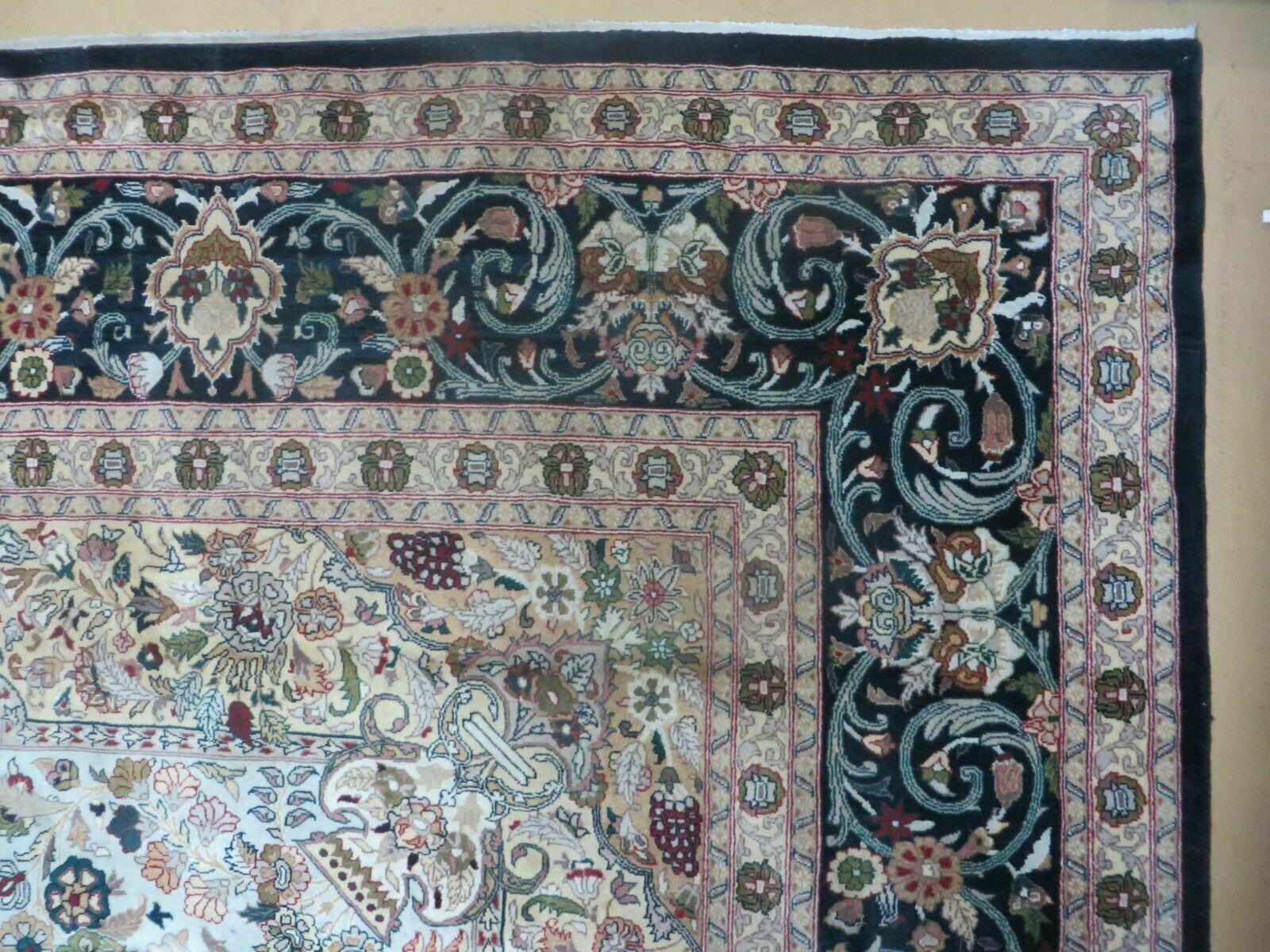 Beautiful Sino Persian Rug 9x12, Elegant High Quality Handmade Wool Oriental Carpet, Medallion with Corner Design, Floral, Black and Ivory - Nuvé