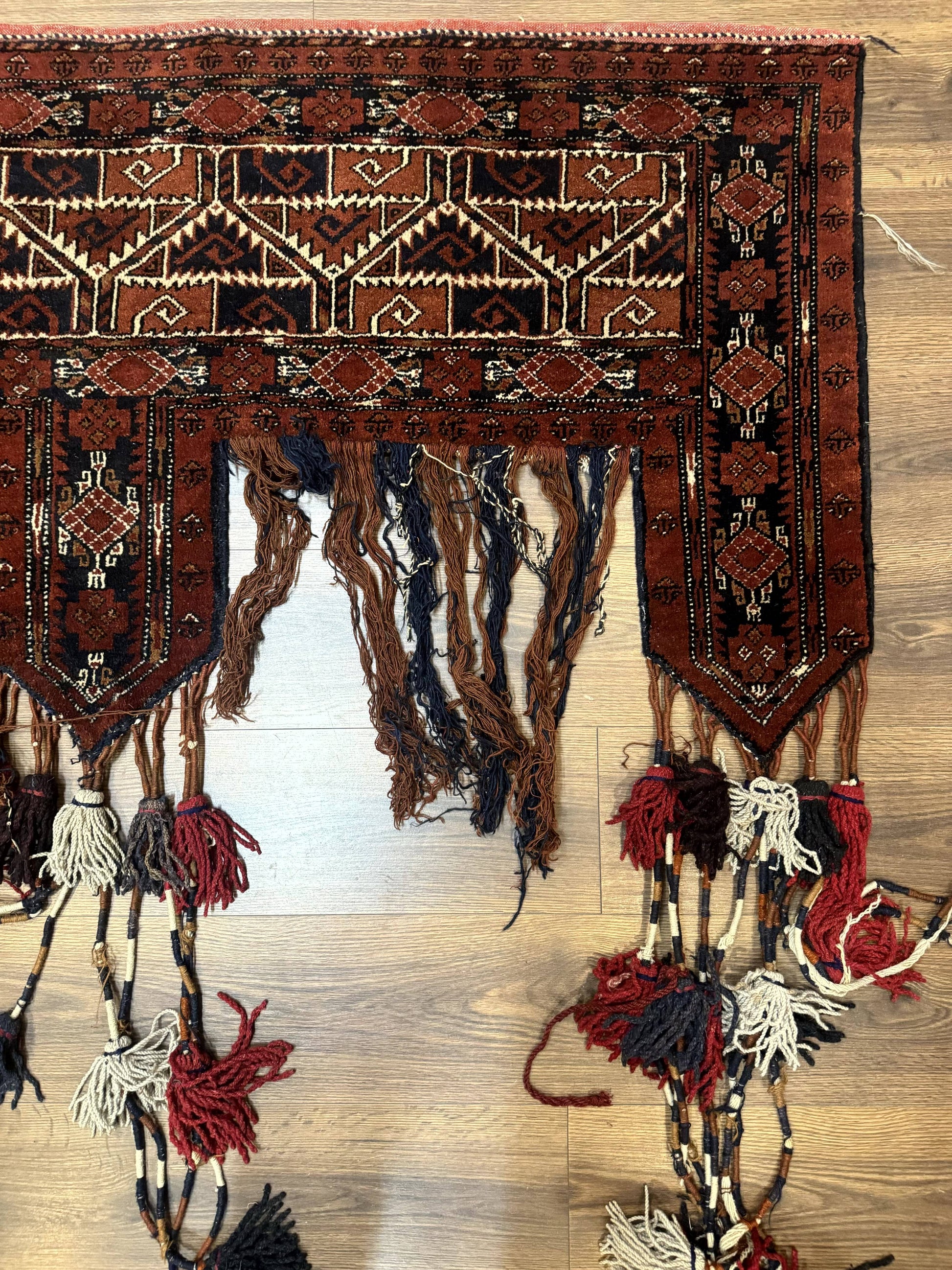 Antique Afghan Beshir Tent Header Textile Rug, Tribal Collectible, Wool - Nuvé