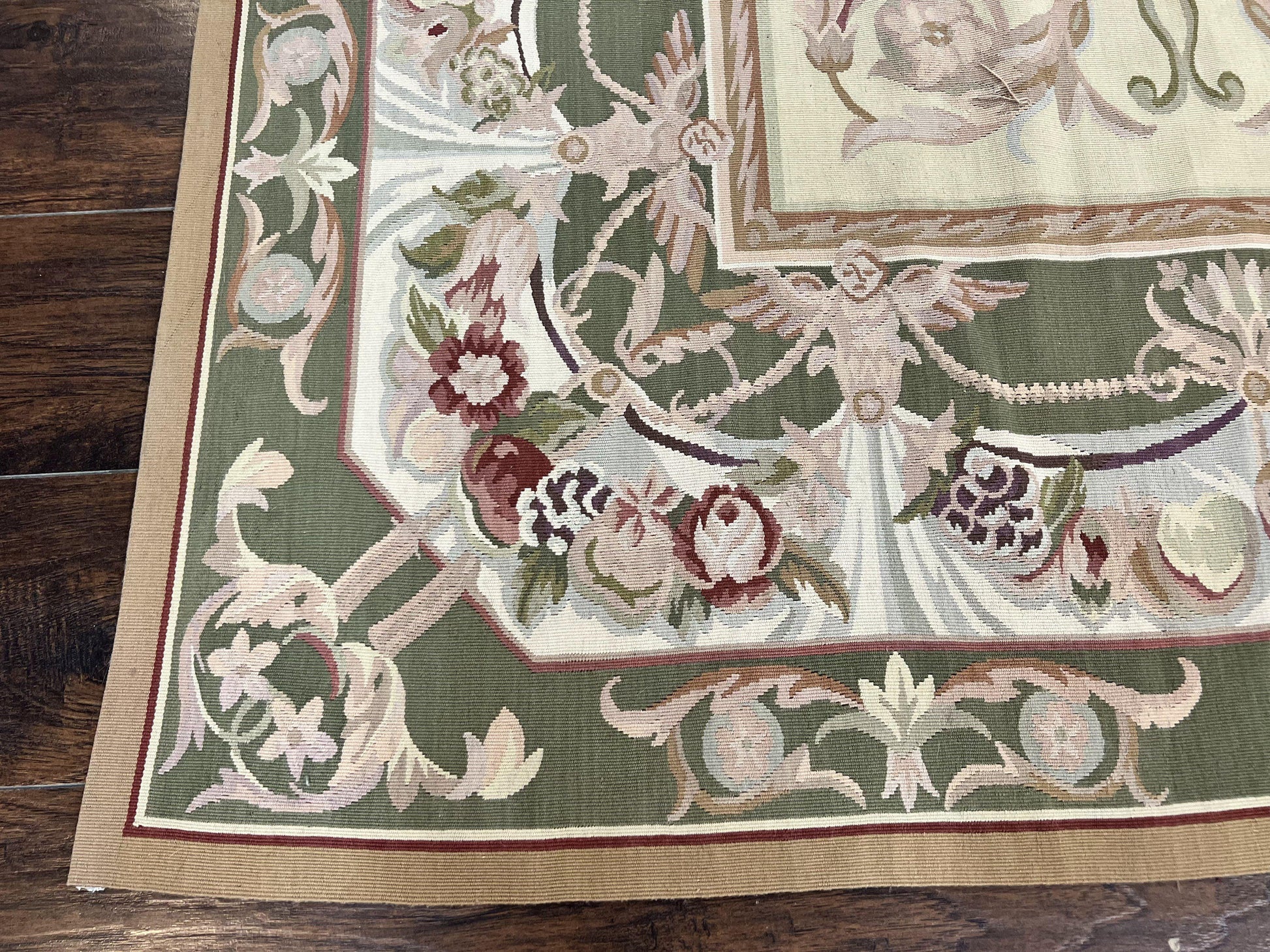 Aubusson Rug 5x8, Wool Handmade Vintage Carpet, Angel Motifs, Flatweave Rug 5 x 8, Medium Sized, European Design - Nuvé