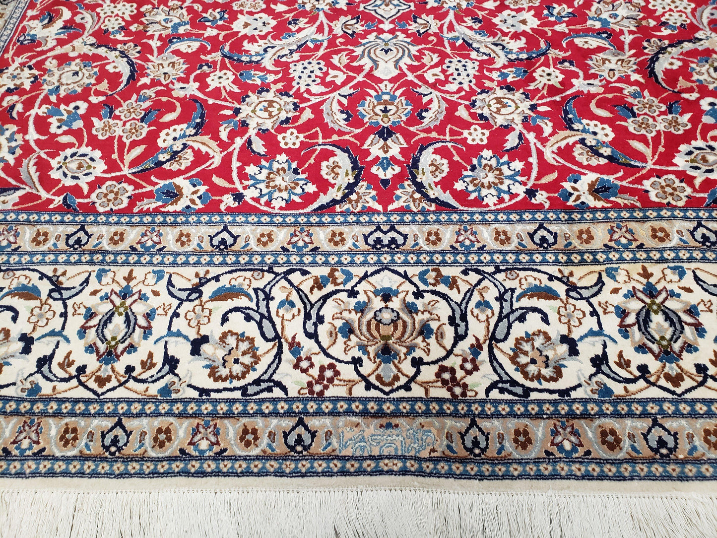 Persian Nain Rug 8x12, Red and Ivory, Signed - Nuvé