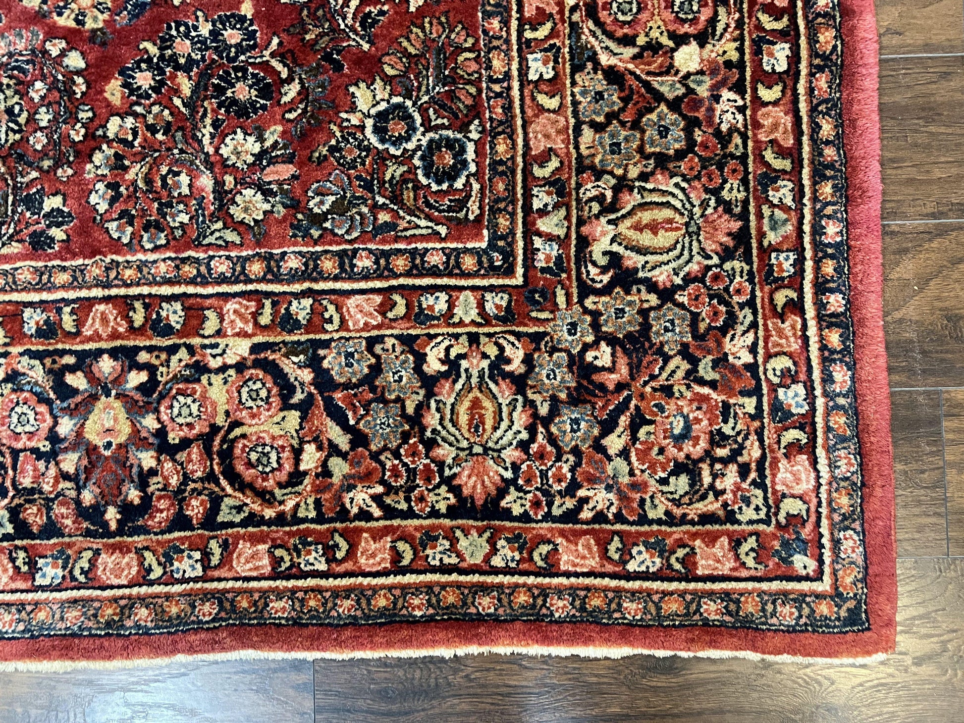 1920s Persian Sarouk Rug 9x12, Red Persian Carpet, High Quality Persian Rug, Allover Floral Pattern, Antique Oriental Rug, Wool Handmade Room Sized - Nuvé