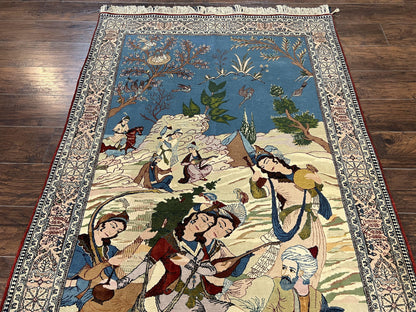 Vintage Persian Qum Pictorial Rug 5x7 - Wool & Silk - Nuvé