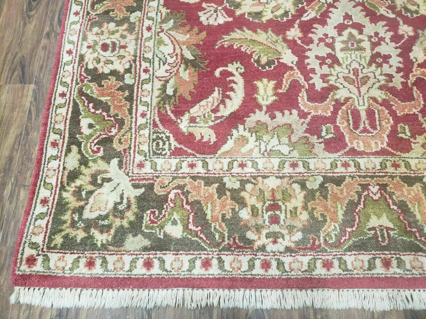 Indo Persian Rug 6x9, Hand Knotted Vintage Indian Sultanabad Agra Wool Rug, Handmade Oriental Carpet 6 x 9, Red Large Floral Design - Nuvé