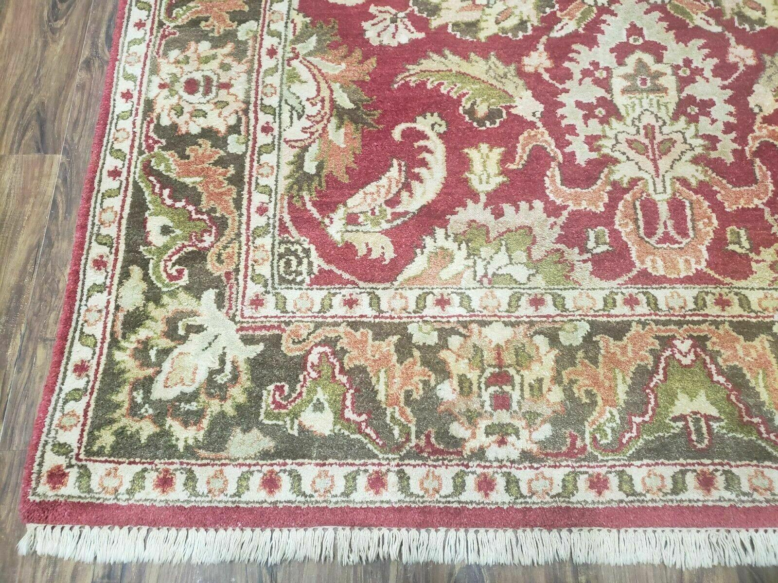 Indo Persian Rug 6x9, Hand Knotted Vintage Indian Sultanabad Agra Wool Rug, Handmade Oriental Carpet 6 x 9, Red Large Floral Design - Nuvé