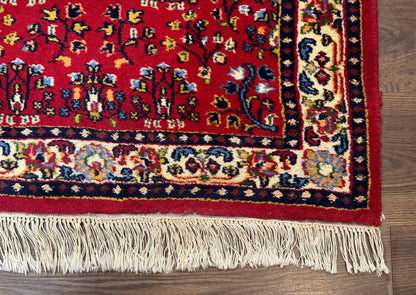 Indo Persian Sarouk Runner Rug 3 x 12, Red and Cream, Allover Pattern, 12ft Runner, Hand Knotted - Nuvé