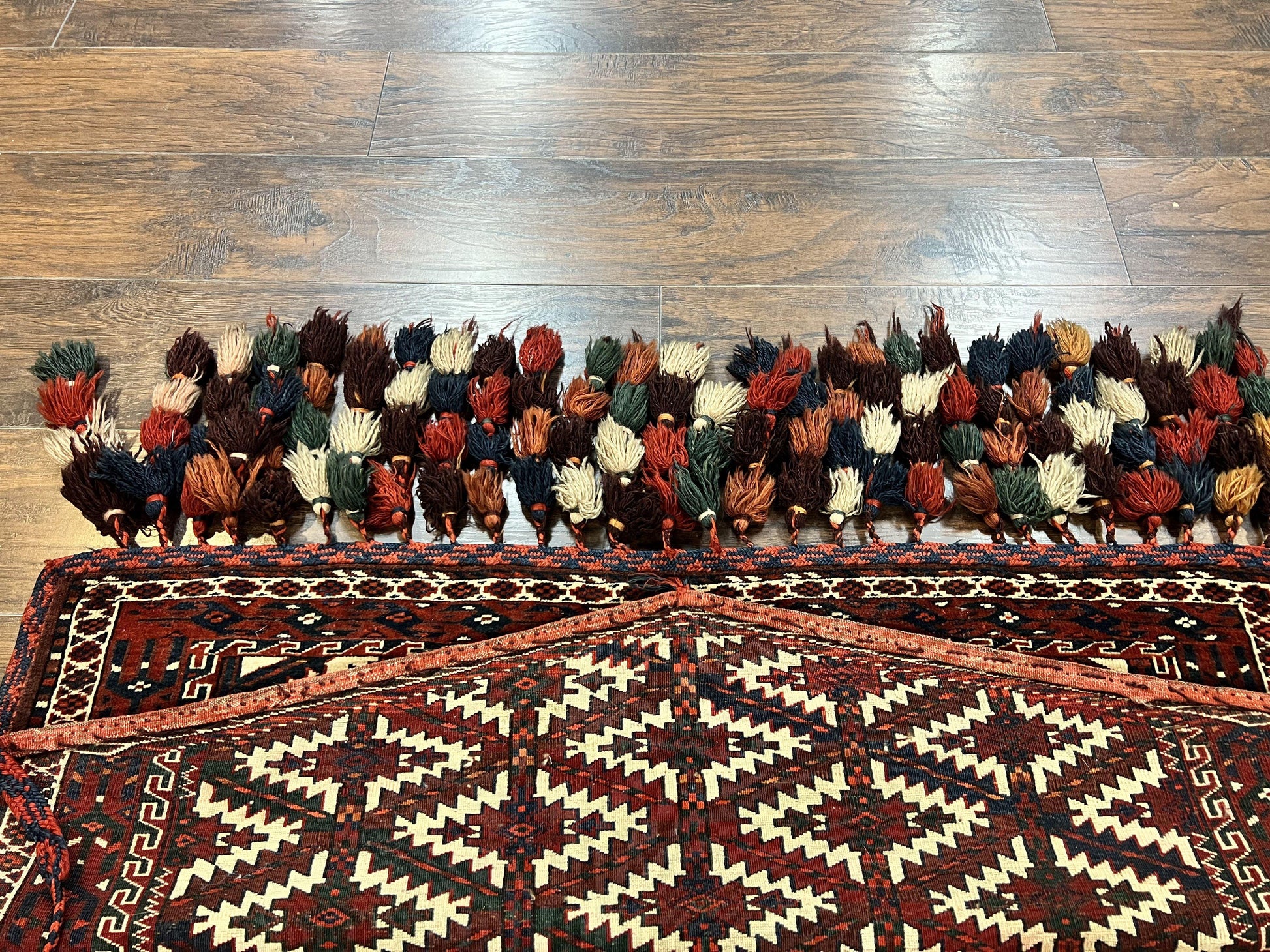 Antique Turkoman Camel Trapping, Turkoman Asmalyk, Red Black Ivory, Handmade, Hand Knotted Tribal Collectible Rug, Rare - Nuvé