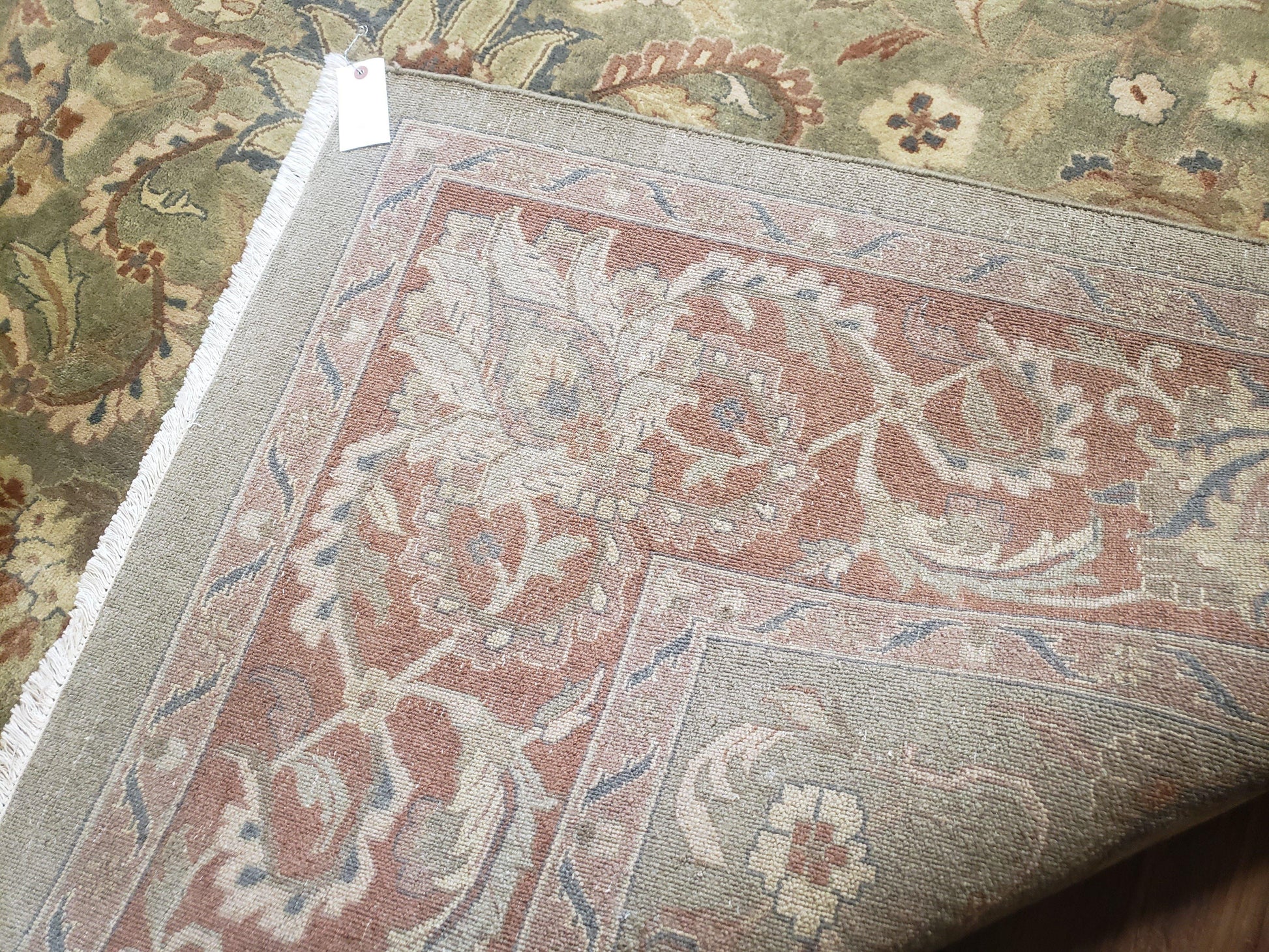 Vintage Indo Mahal Area Rug 9x12, Wool Hand-Knotted Laurel Green & Auburn Indian Carpet, 9 x 12 Floral Carpet, Living Room Rug - Nuvé