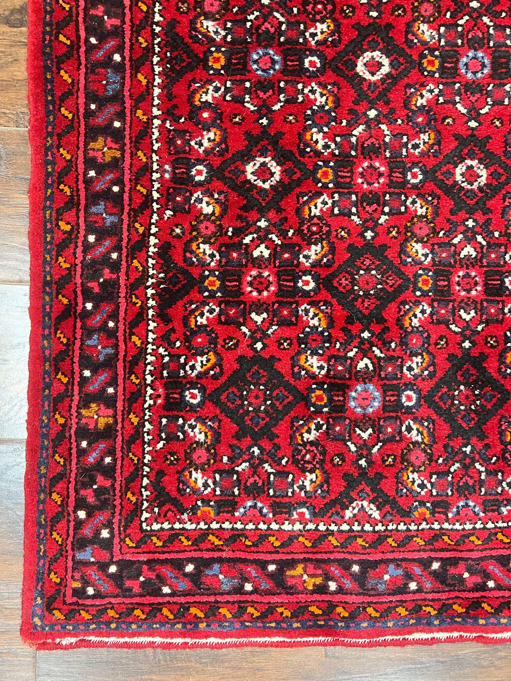 Persian Runner Rug 3 x 16, Wool Handmade Long Antique Hamadan Oriental Rug for Hallway, Red Tribal Rug, Allover Pattern, 3x16 Runner Rug - Nuvé