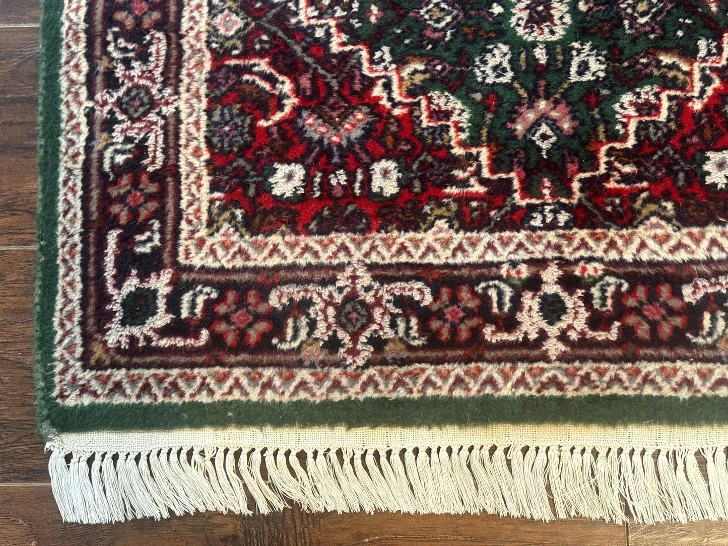 Green Indo Persian Bidjar Runner Rug 3x10, Green and Red