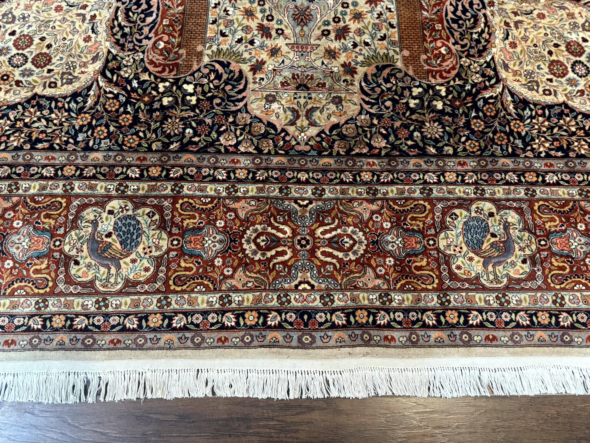 Wonderful Pak Persian Rug 9x12, Very Fine 260 KPSI, Floral Peacocks, Handmade Vintage Wool Rug - Nuvé