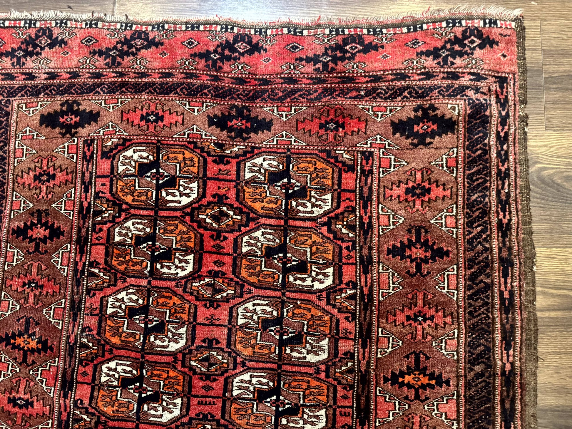 Antique Turkoman Rug 3.7 x 6.7, Red, Wool Runner Rug - Nuvé