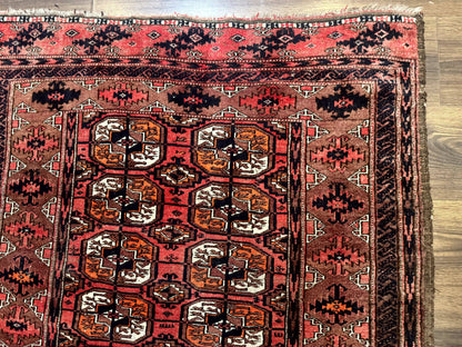 Antique Turkoman Rug 3.7 x 6.7, Red, Wool Runner Rug - Nuvé