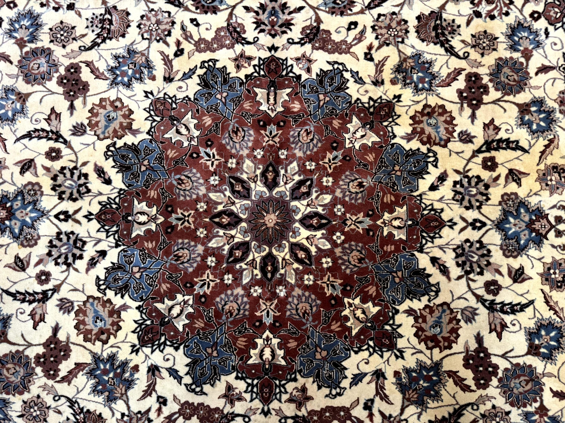 Persian Rug 8x10, Sino Persian Floral Medallion Carpet, Traditional Wool Area Rug, Cream and Brick Red, Fine 210 KPSI - Nuvé