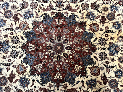 Persian Rug 8x10, Sino Persian Floral Medallion Carpet, Traditional Wool Area Rug, Cream and Brick Red, Fine 210 KPSI - Nuvé